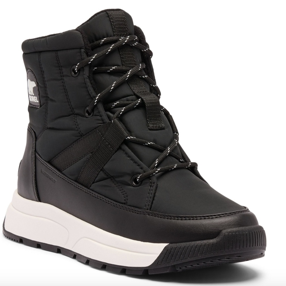 SOREL YOUTH BIG KIDS WHITNEY LACE UP TOGGLE WINTER BOOTS BLACK WHITE 5  37